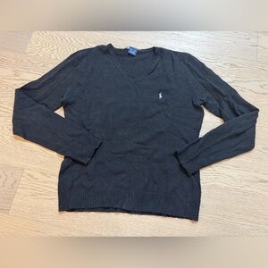 Ralph Lauren sport Size Large Black V Neck Sweater With Light Blue Pony Logo